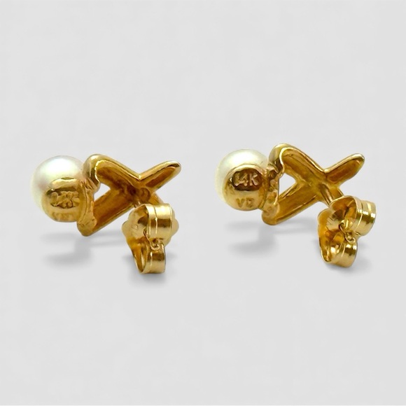 Van Dell 14K Gold Japanese Akoya Pearl Stud Earrings Vintage Mid Century NIB - Picture 8 of 14